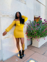 THE KENYA OFF THE SHOULDER RIBBED BODY-CON DRESS